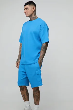 Boohoo Mens Tall Oversized Waffle T-Shirt & Cargo Short Set
