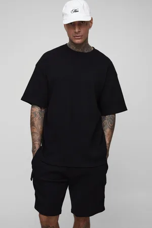 Boohoo Mens Tall Oversized Waffle T-Shirt & Cargo Short Set