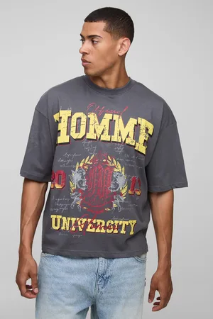Boohoo Mens Oversized Boxy Homme Varsity Large Scale Printed T-Shirt