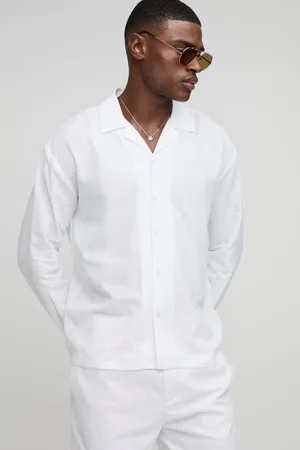 Boohoo Mens Oversized Long Sleeve Revere Linen Blend Shirt