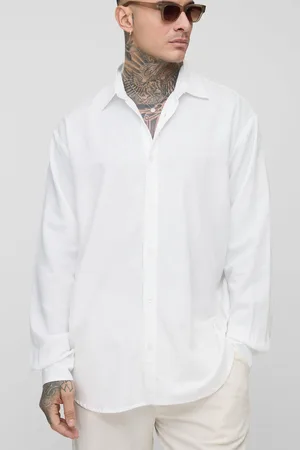 Boohoo Mens Tall Long Sleeve Super Oversized Linen Look Shirt