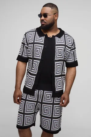 Boohoo Mens Plus Oversized Crochet Shirt & Short Set