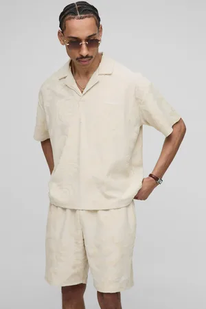 Boohoo Mens Oversized Boxy Jacquard Towelling Polo & Short Set