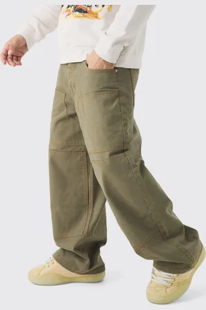 Boohoo Mens Baggy Twill Contrast Stitch Carpenter Trousers