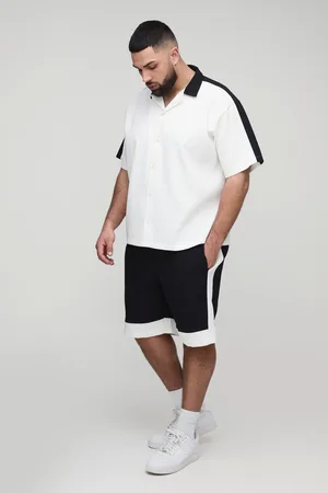 Boohoo Mens Plus Oversized Pleated Short Sleeve Panel Shirt & Short Set