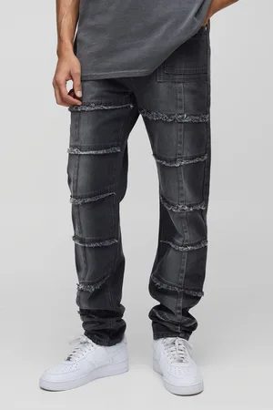 Boohoo Mens Slim Rigid Stacked Distressed Seam Detail Jeans