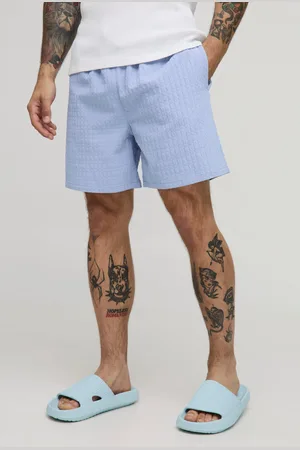 Boohoo Mens Mid Length Seersucker Check Swim Short