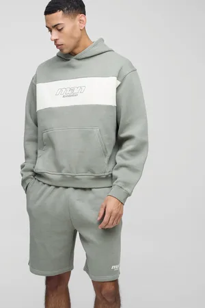 Boohoo Mens Oversized Boxy Man Colour Block Short Hooded Tracksuit