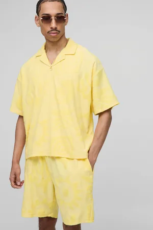Boohoo Mens Oversized Boxy Jacquard Towelling Polo & Short Set