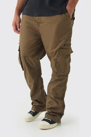 Boohoo Mens Plus Slim Flare Zip Gusset Overdye Acid Wash Cargo Trouser In