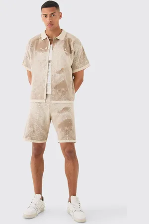 Boohoo Mens Boxy Face Jacquard Knitted Shirt And Short Set