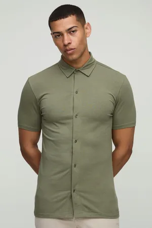 Boohoo Mens Stretch Muscle Fit Jersey Short Sleeve Shirt