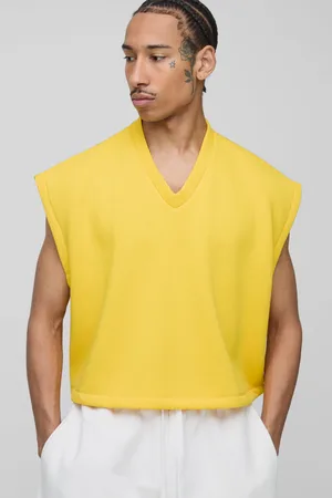 Boohoo Mens Oversized Boxy Cropped V Neck Sweatshirt Vest