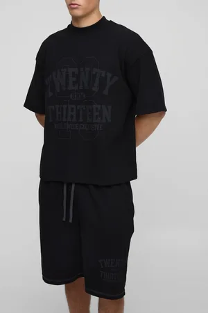 Boohoo Mens Oversized Waffle Varsity Printed T-Shirt And Short Set