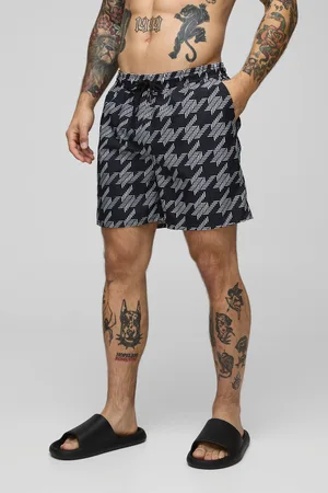 Boohoo Mens Houndstooth Print Mid Length Swim
