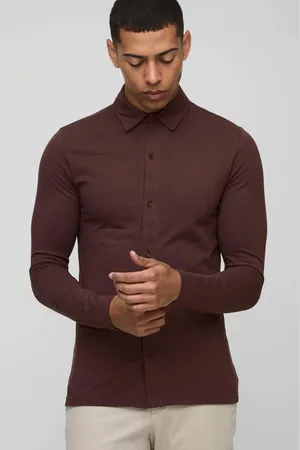 Boohoo Mens Stretch Muscle Fit Jersey Long Sleeve Shirt