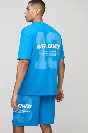 Boohoo Mens Oversized Waffle 13 Printed T-Shirt And Short Set