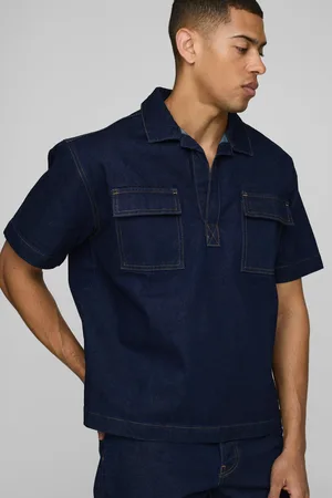Boohoo Mens Short Sleeve Denim Boxy Rugby Shirt