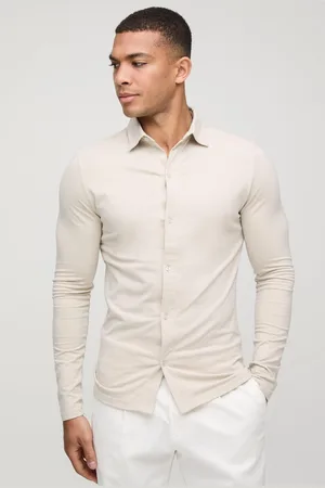Boohoo Mens Stretch Muscle Fit Jersey Long Sleeve Shirt