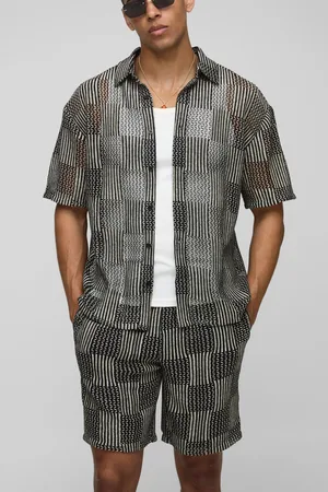 Boohoo Mens Oversized Open Weave Checkerboard Shirt & Relaxed Short Set