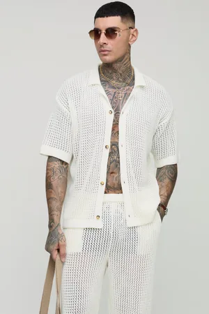 Boohoo Mens Tall Oversized Revere Knitted Shirt & Relaxed Trouser Set