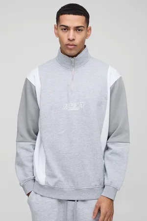 Boohoo Mens Oversized Man Colour Block Zip Funnel Neck Sweatshirt