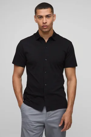 Boohoo Mens Slim Fit Jersey Short Sleeve Revere Shirt