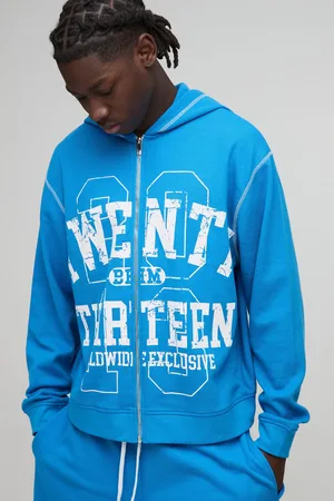 Boohoo Mens Oversized Boxy Waffle Varsity Zip Through Hoodie