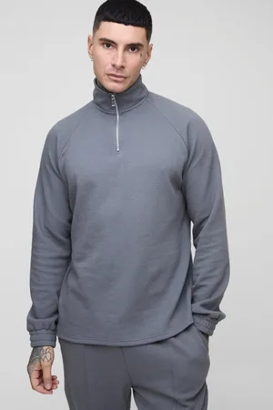 Boohoo Mens Plus Jacquard 1/4 Zip Regular Fit Raglan jumper