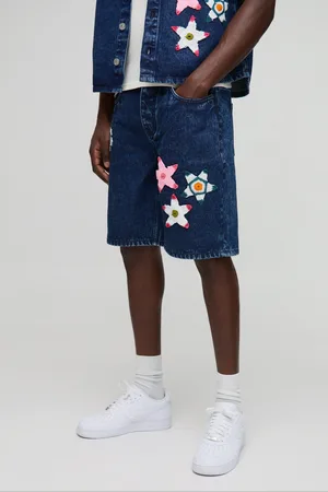 Boohoo Mens Relaxed Fit Star Crochet Denim Shorts