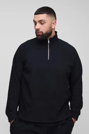 Boohoo Mens Plus Regular Fit Jacquard 1/4 Zip Raglan jumper
