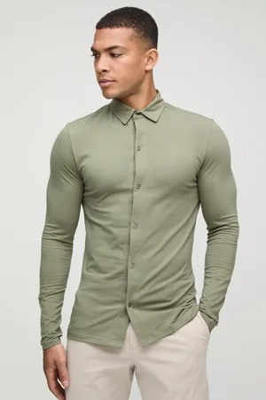 Boohoo Mens Stretch Muscle Fit Jersey Long Sleeve Shirt