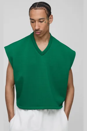 Boohoo Mens Oversized Boxy Cropped V Neck Sweatshirt Vest
