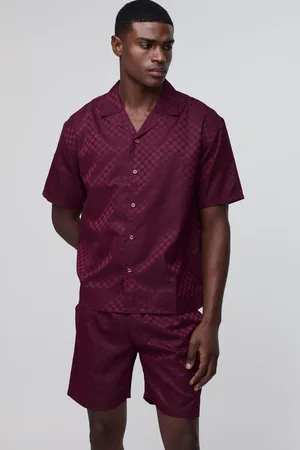 Boohoo Mens Oversized Revere Satin Checkerboard Shirt & Relaxed Short Set