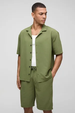 Boohoo Mens Oversized Crinkle Shirt & Relaxed Short Set