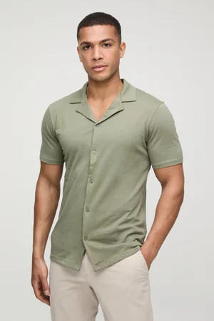Boohoo Mens Slim Fit Jersey Short Sleeve Revere Shirt