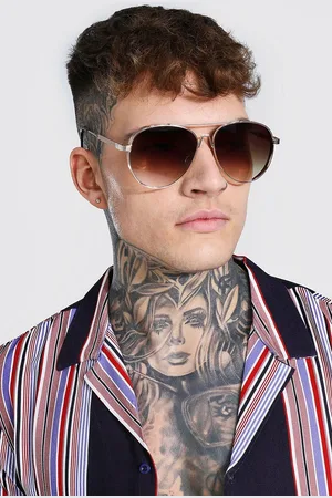 Boohoo Mens Vintage Frame Aviator Sunglasses