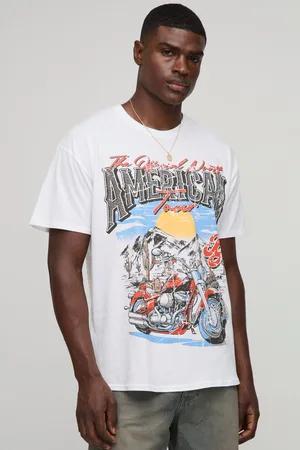 Boohoo Mens Oversized American Tour Western Moto Graphic T-Shirt