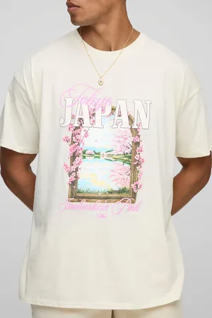 Boohoo Mens Oversized Cherry Blossom Landscape T-Shirt