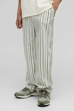 Boohoo Mens Elasticated Waist Relaxed Stripe Linen Look Trousers