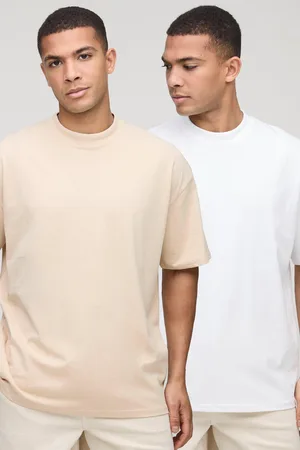 Boohoo Mens 2 Pack Basic Oversized Heavyweight Extended Neck T-Shirts