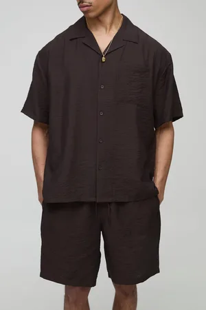 Boohoo Mens Oversized Crinkle Viscose Shirt & Relaxed Short Set