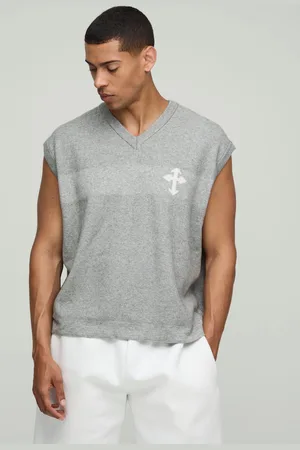 Boohoo Mens Oversized Boxy Cross Embroidered Knitted Vest