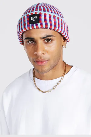 Boohoo Mens Mixed Waffle Man Badge Micro Beanie