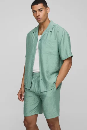 Boohoo Mens Oversized Crinkle Viscose Shirt & Relaxed Short Set