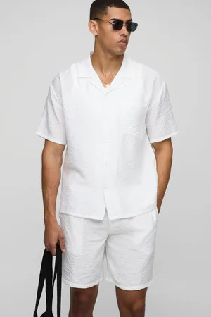 Boohoo Mens Oversized Crinkle Viscose Shirt & Relaxed Short Set