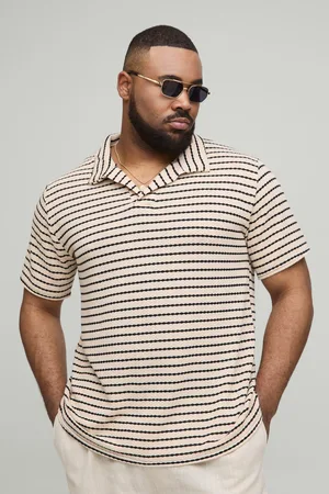 Boohoo Mens Plus Slim Revere Stripe Textured Polo