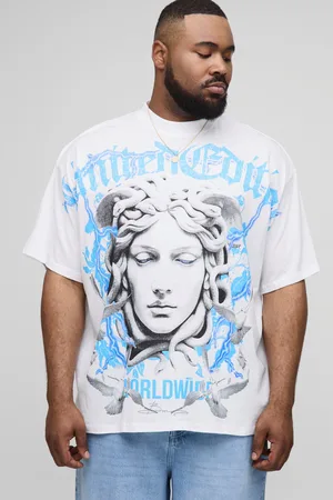 Boohoo Mens Plus Oversized Extended Neck Over The Seams Renaissance Print T-Shirt