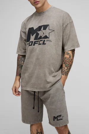 Boohoo Mens Oversized M Star Washed T-Shirt & Short Set