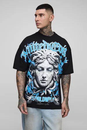 Boohoo Mens Tall Oversized Extended Neck Over The Seams Renaissance Print T-Shirt